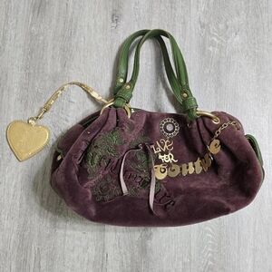 Vintage Y2K Juicy Couture Purse Satchel Bag Handbag Velvet Green Purple 2000's